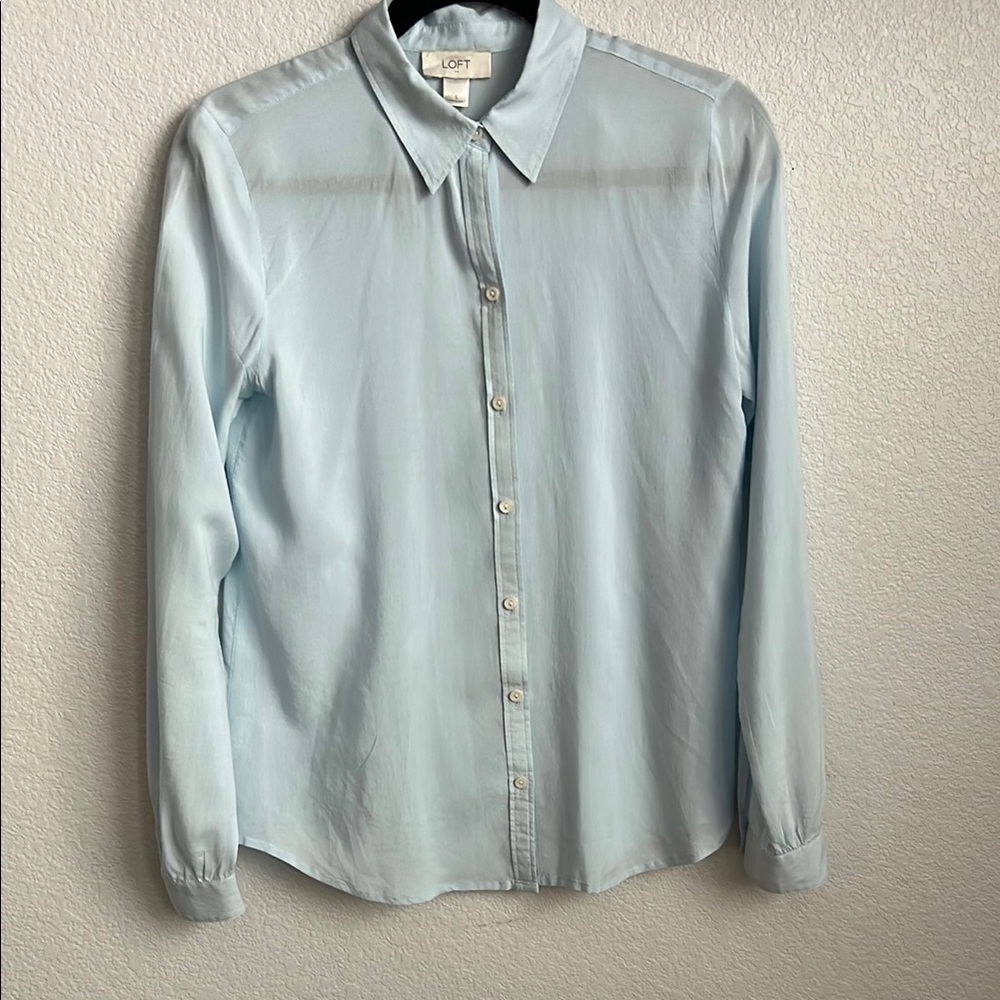 LOFT Beyond Soft Blue Button Down Shirt